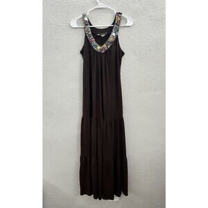 Carrie Allen Womens Maxi Dress Size Medium Brown Gemmed V-Neckline